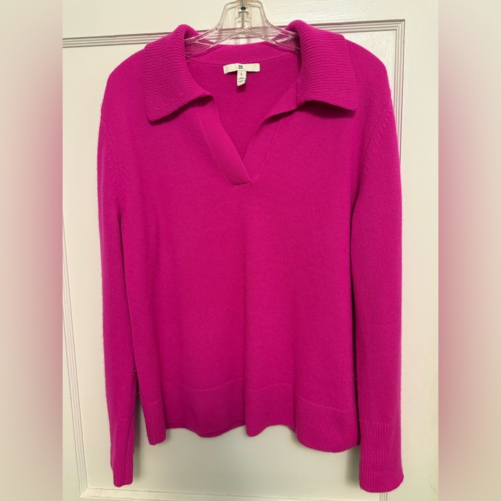 100% Cashmere Banana Republic V-Neck Sweater in Vibrant Pink size Large